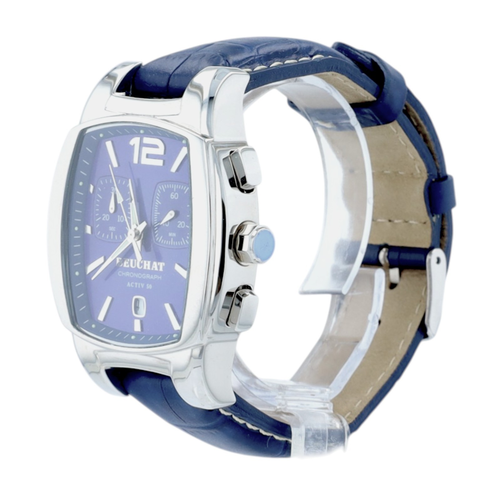 Beuchat Activ 50 Mens Chronograph Watch Blue Dial Swiss Steel 200M Date Quartz