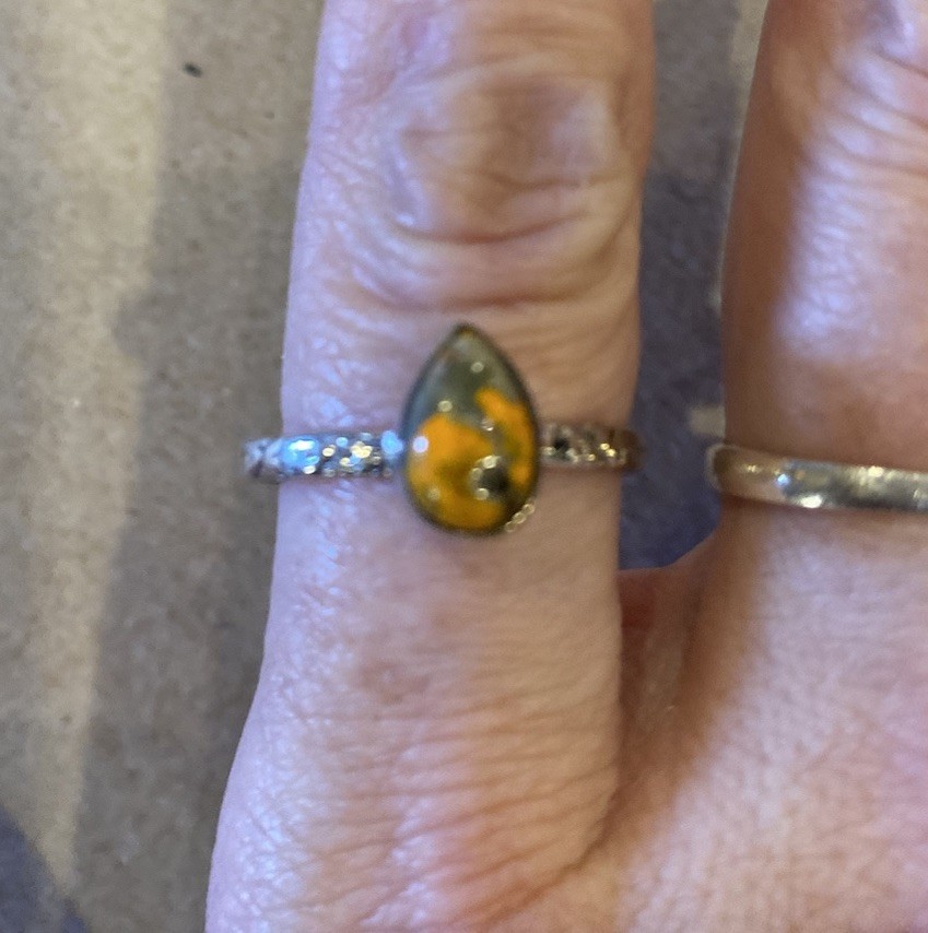 Teardrop Orange and Green Ring Unkown Gem Size 8.75 Silver 925