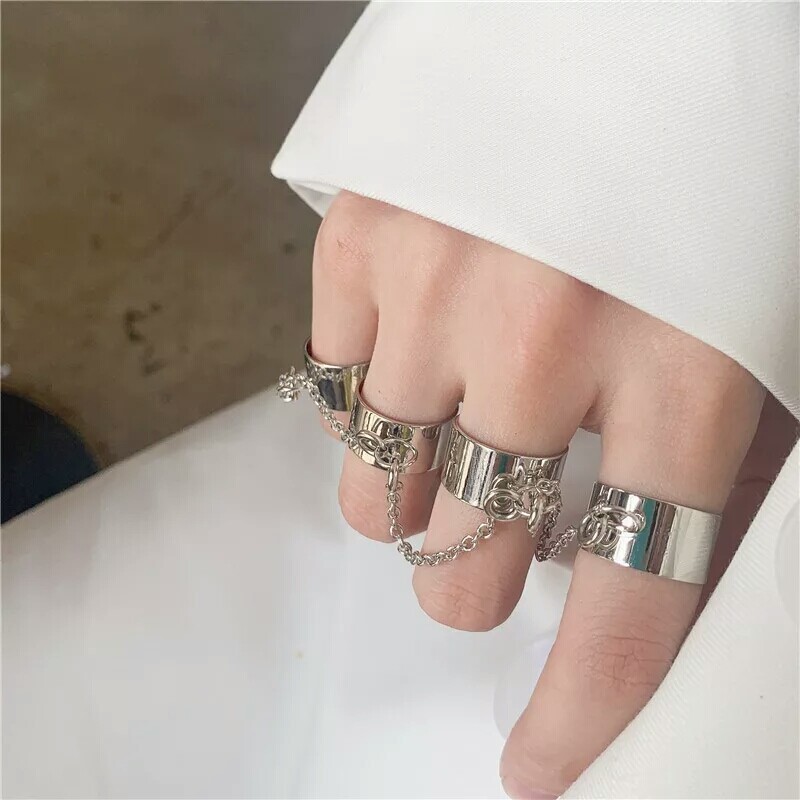 Punk Hip Hop Link Chain Rings For Men/Women Teen Girl Cool Fashion Gothic Rings.