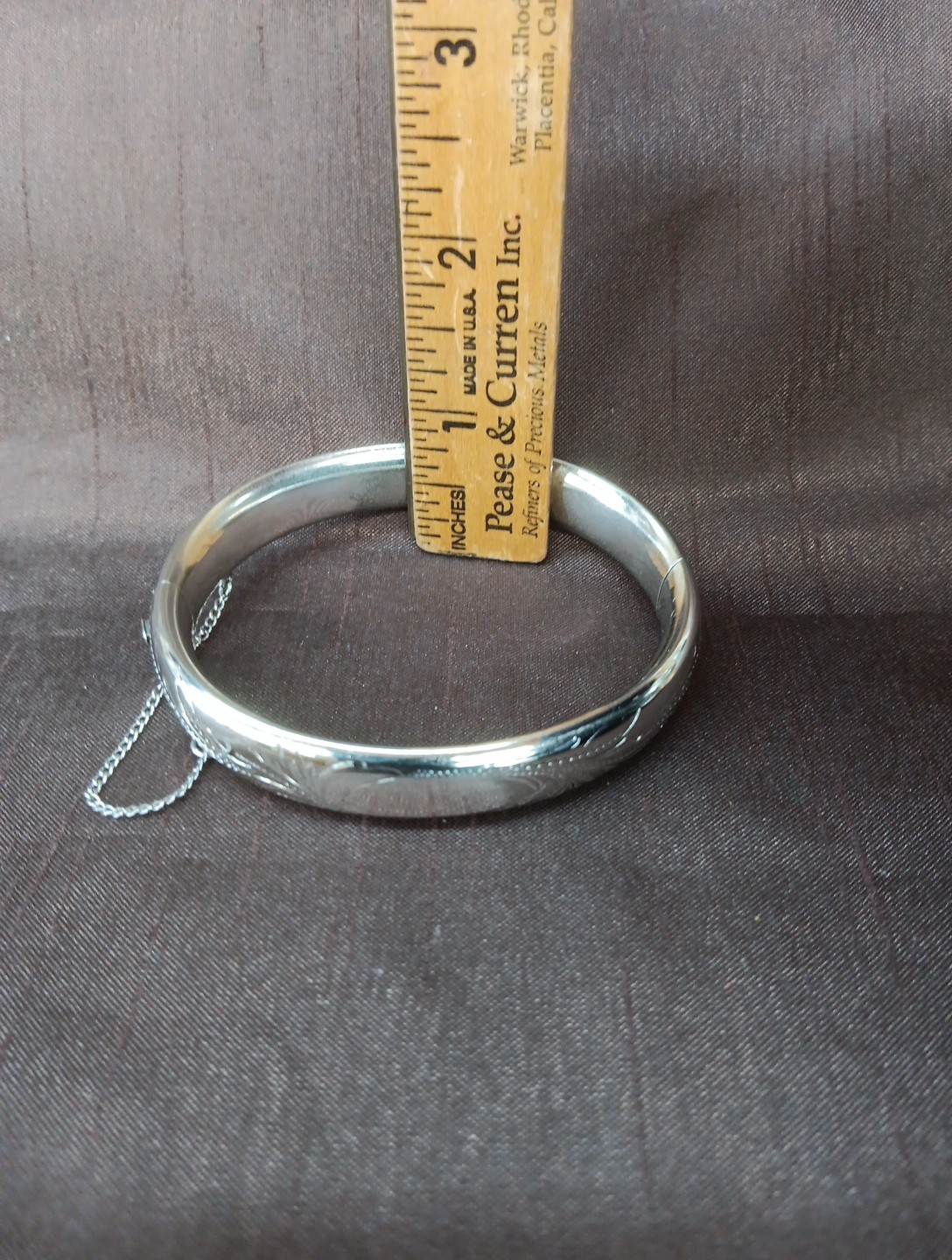 Vintage B.A.B Sterling Silver Hinded Bangle with Safety Chain 27 Grams
