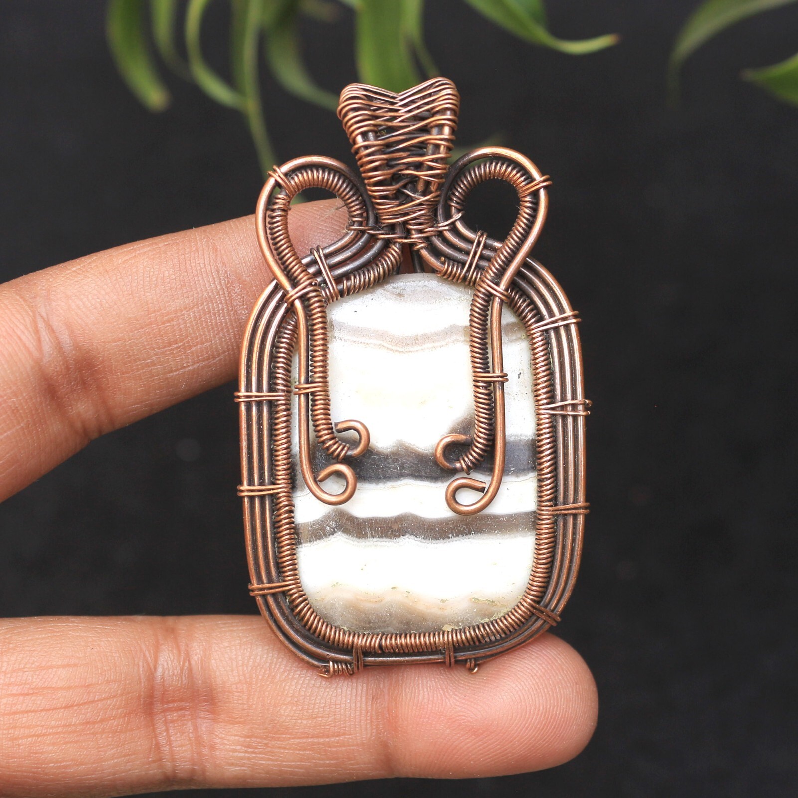 Unique Green Zebra Jasper Gemstone Copper Wire Wrap Pendant Jewelry For Gift N46