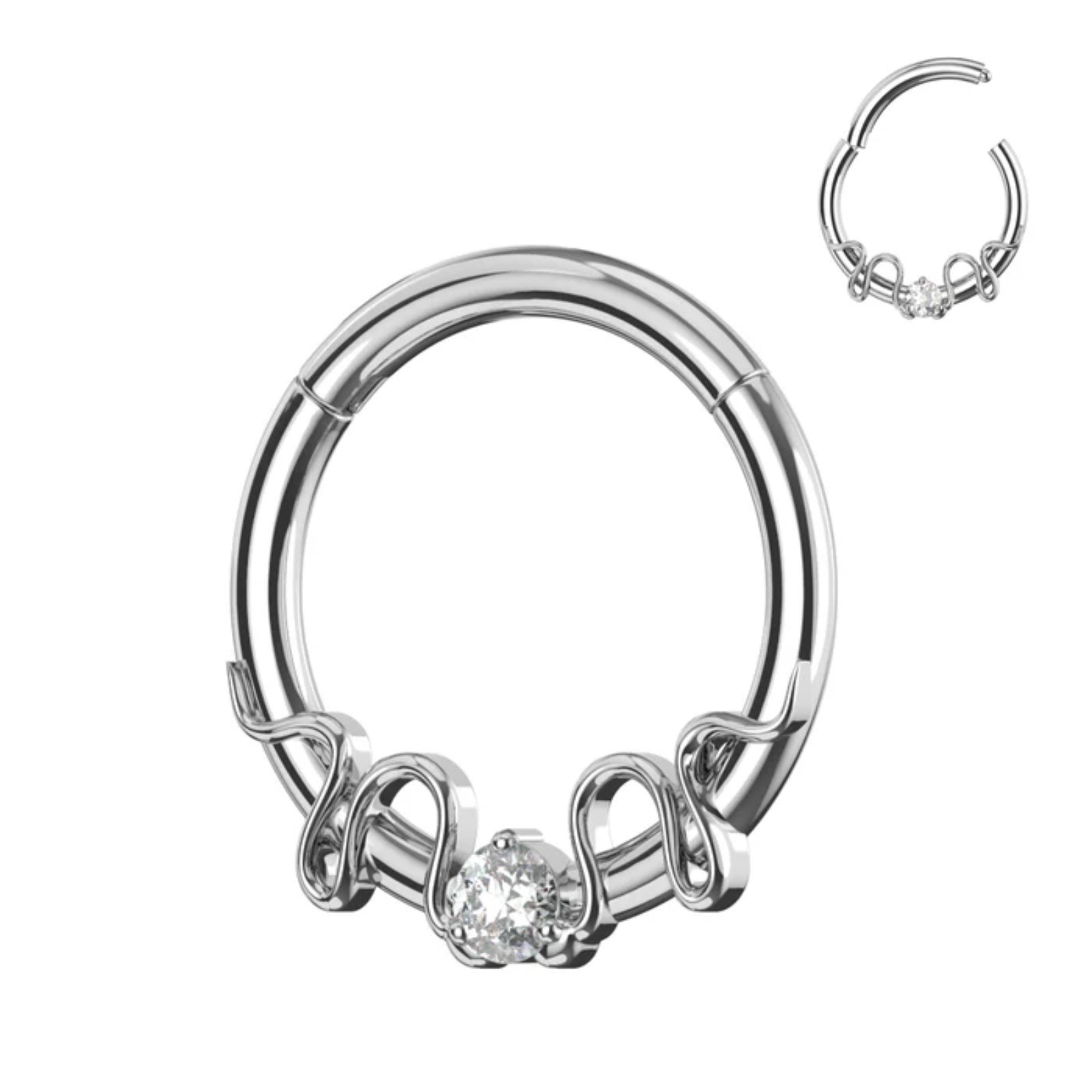 316L Surgical Steel Round CZ Duo Snake Hinged Segment Clicker Nose Septum Ring