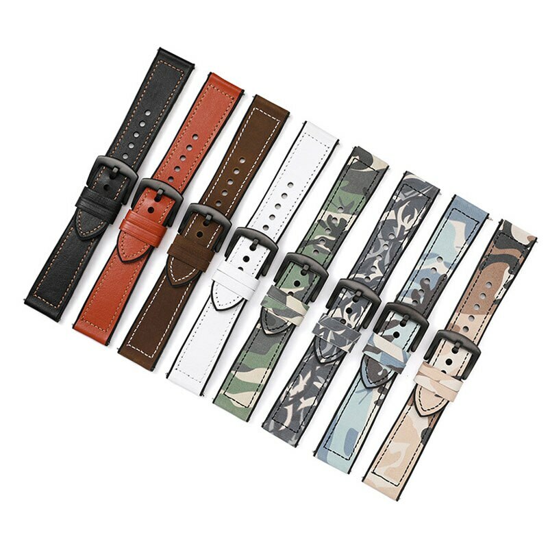 Camo TPU Leather Rubber Strap 22 20mm Watch Band For Samsung Galaxy Watch 6 5pro