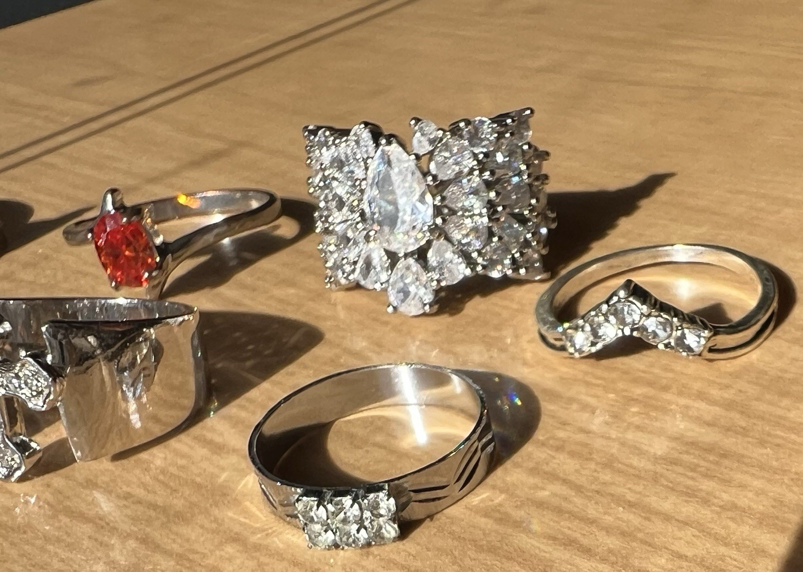 Silver Tone Ring Lot of (7), Multiple Sizes and Styles