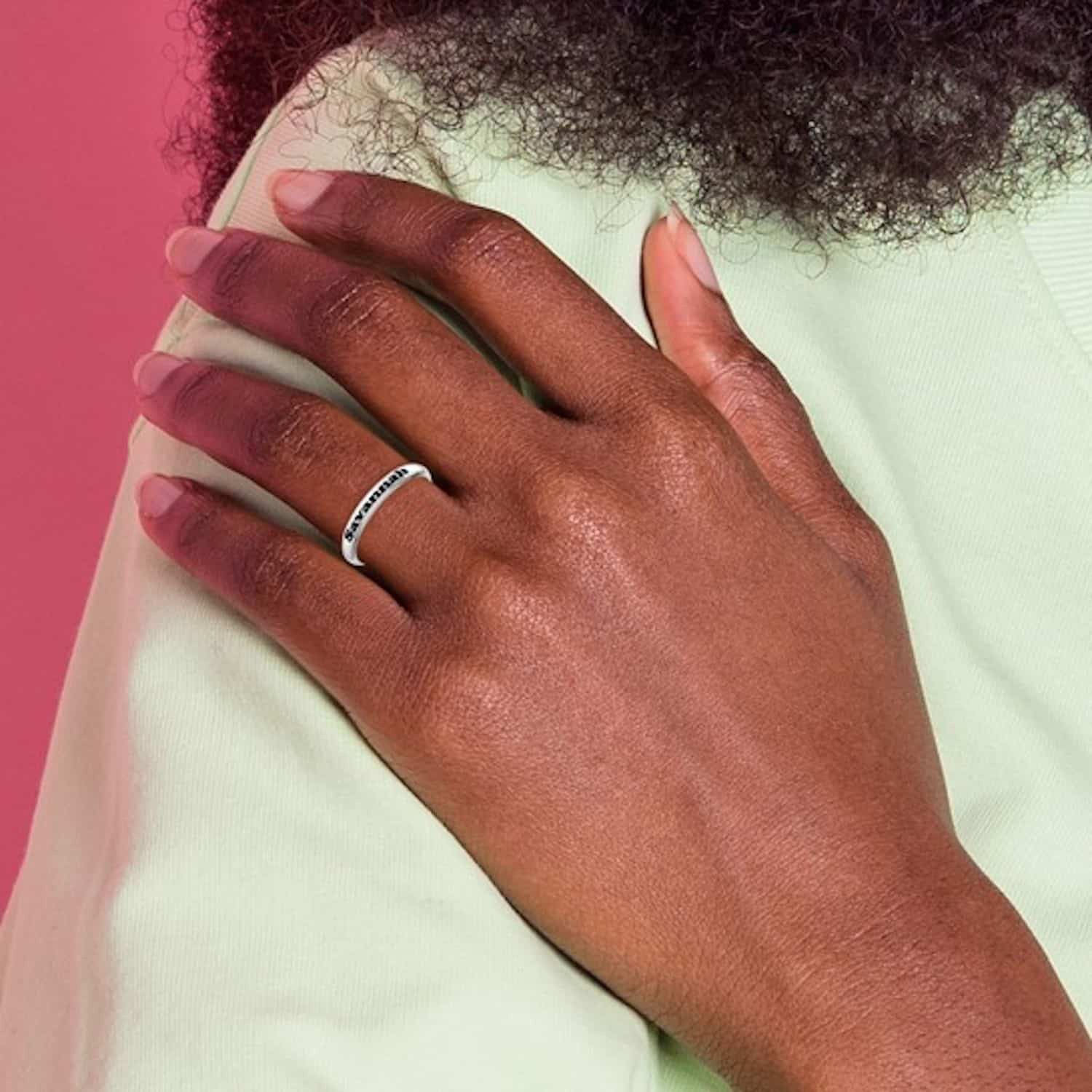 Personalized 925 Sterling Silver Black Text Stackable Custom Name Ring