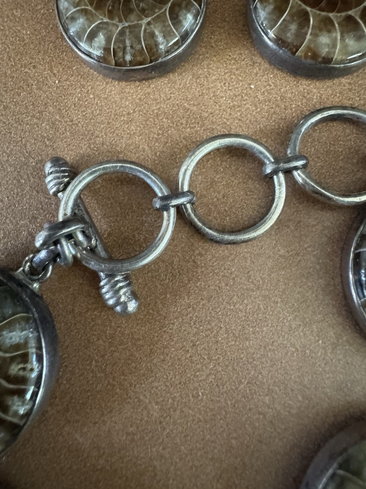 925 Silver Natural Ammonite Fossil Chain Bracelet & Earrings