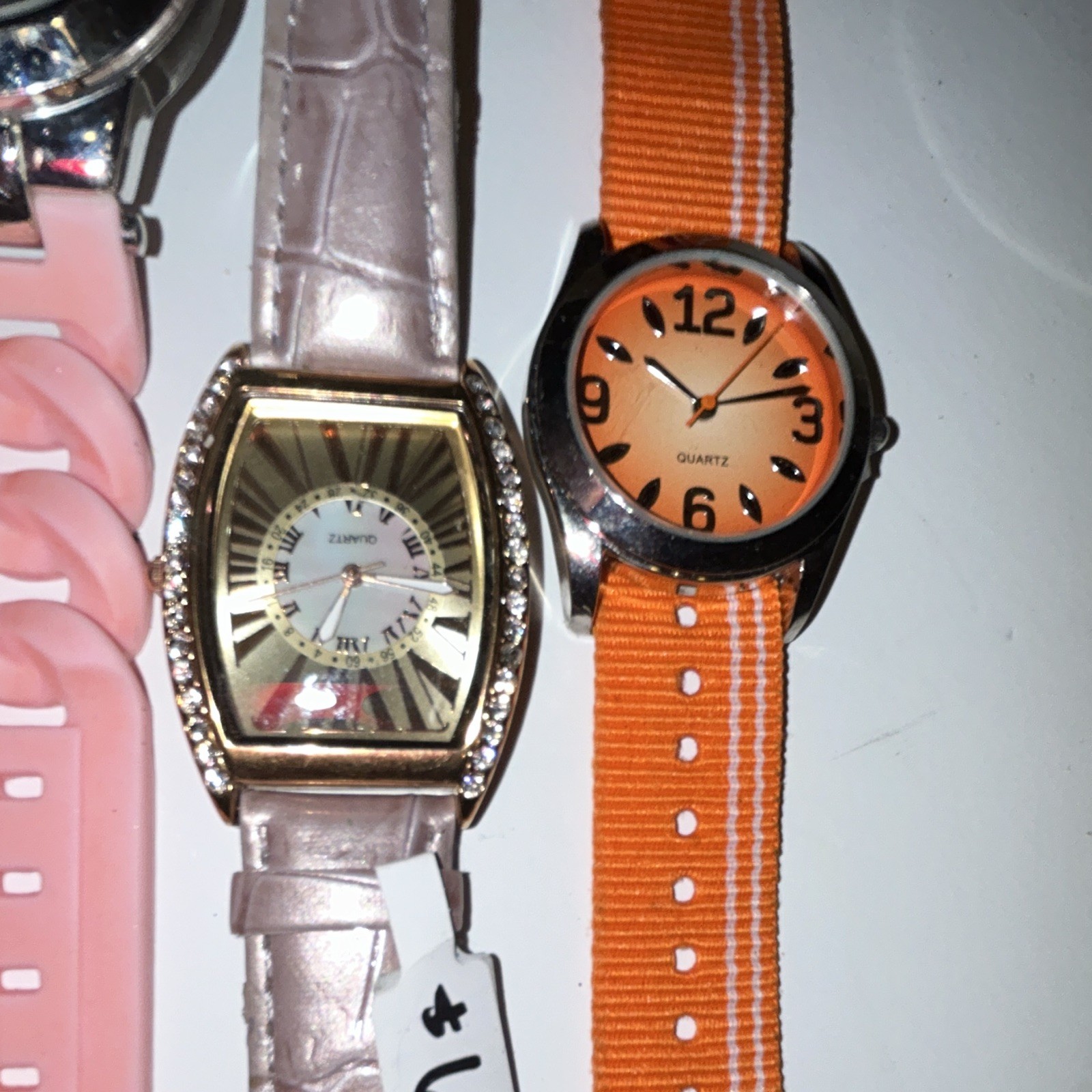 Women’s Quartz Analog Wristwatch Lot Mixed Bands Pink Orange Gold Silver