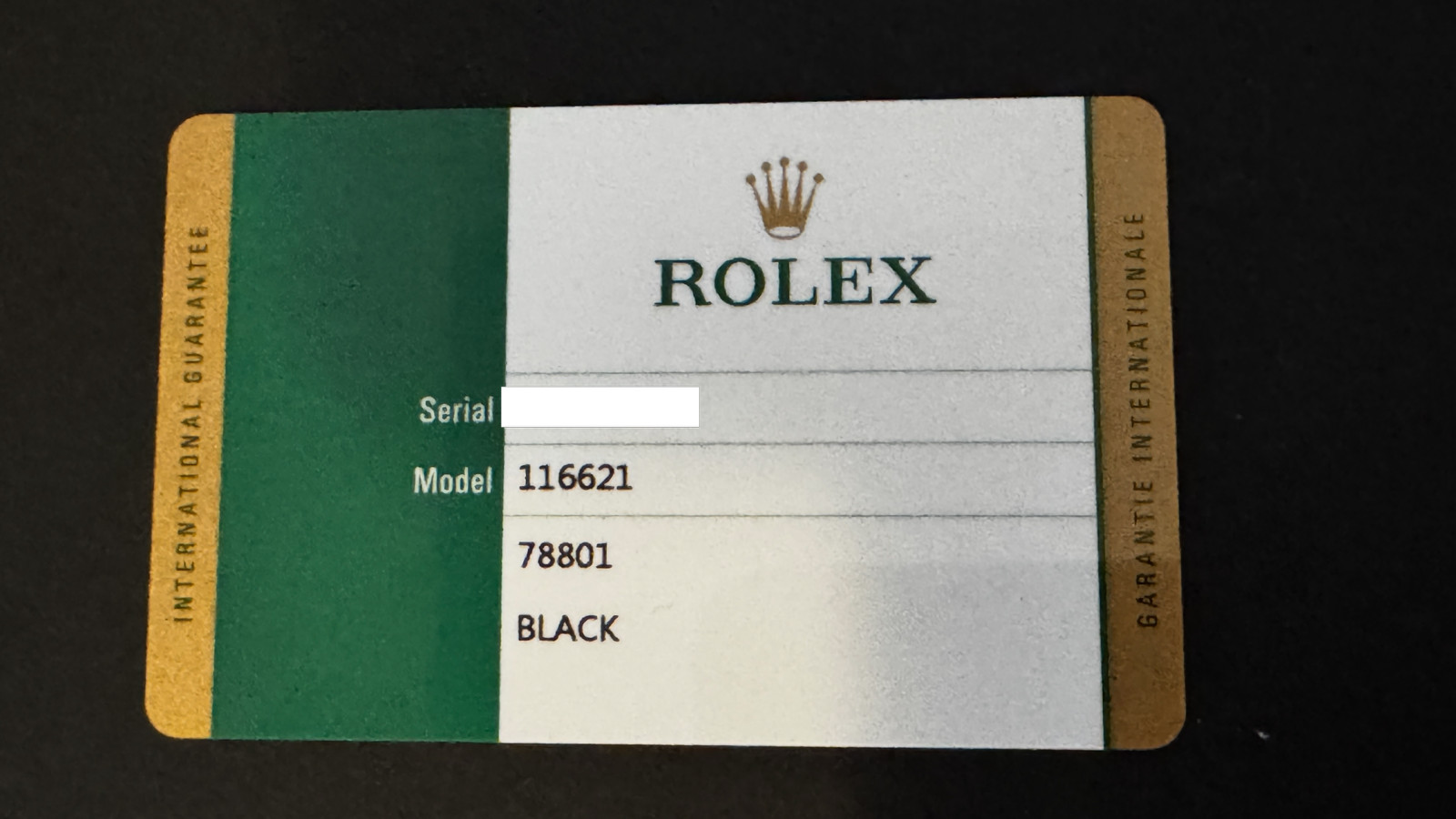 Genuine Rolex Yacht-Master 40 116621 Warranty Guarantee Card Authentic OEM Card