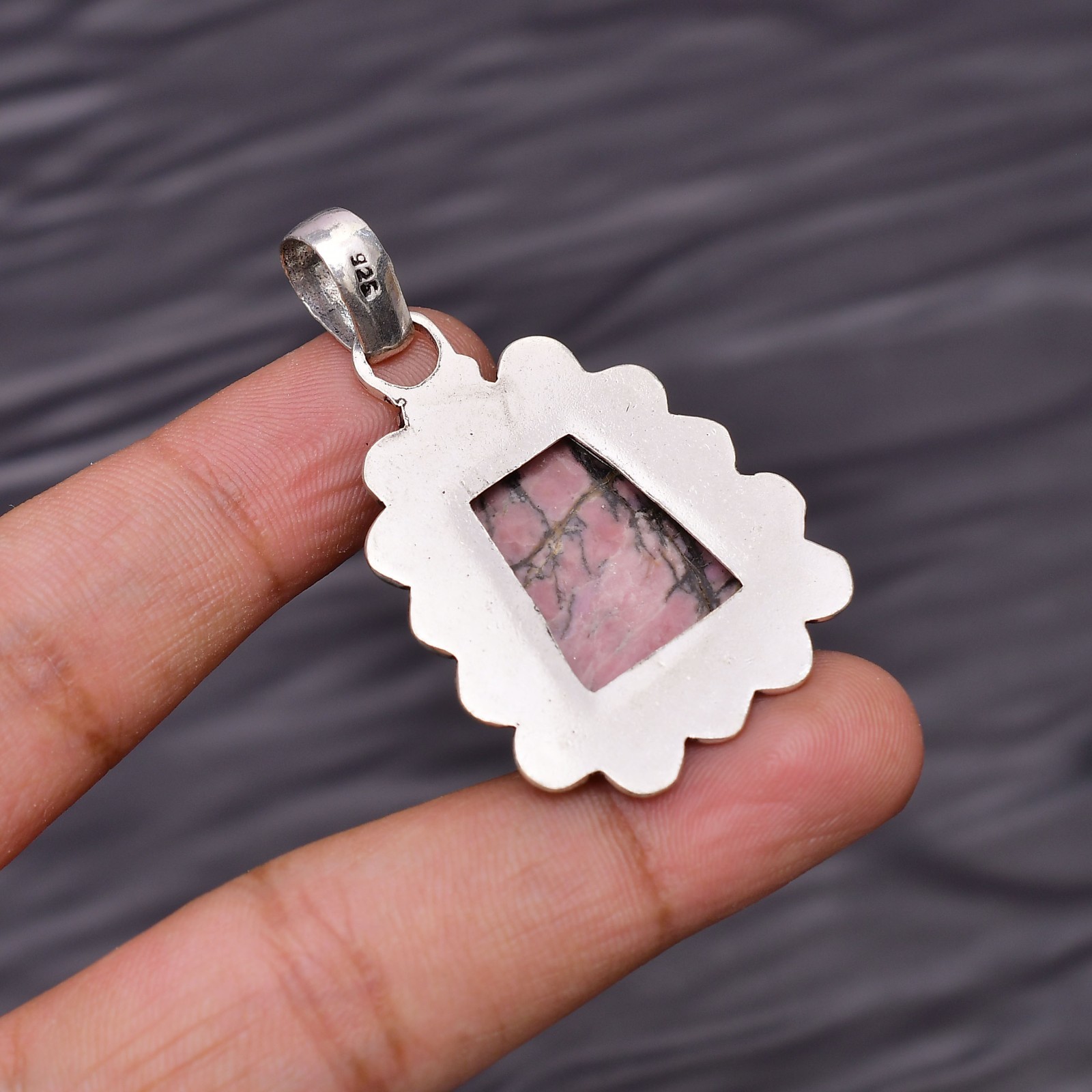 Rhodonite Gemstone 925 Sterling Silver Jewelry Pendant 1.81″