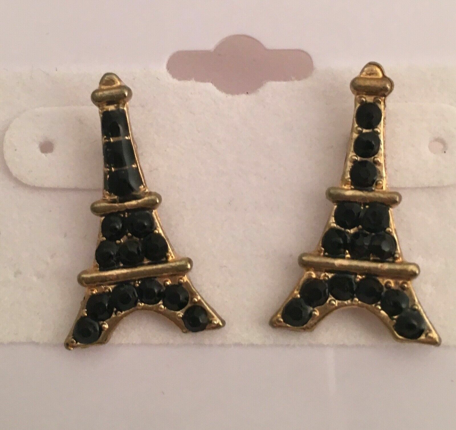 Gold or Silver Plate Eiffel Tower Pierced Earrings Crystals 1″ 9 Color Options