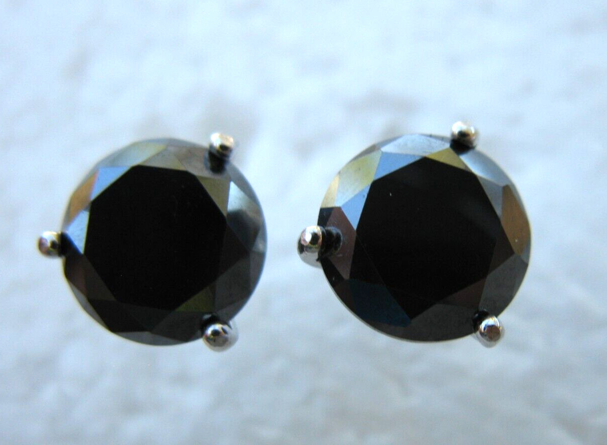 3.85ctw SCREW BACK 100% REAL BLACK DIAMOND EARRINGS,CERTIFICATE,FREE DIA TESTER