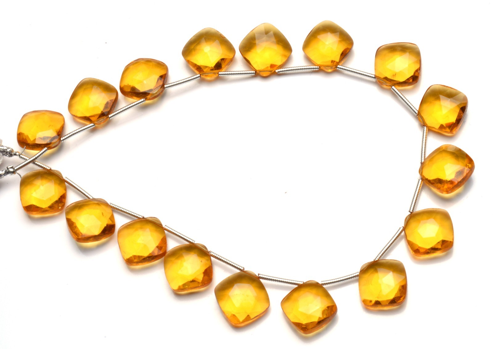 Citrine Gem Color Quartz 11MM Approx. Faceted Cushion Shape Beads 10″ Strand
