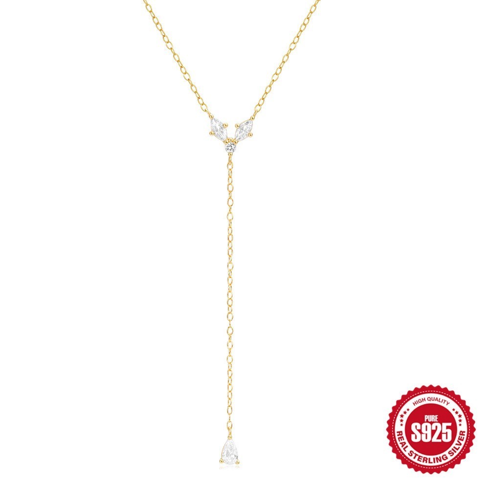 Gold Plated 925 Sterling Silver CZ Butterfly Y Lariat Necklace for Women