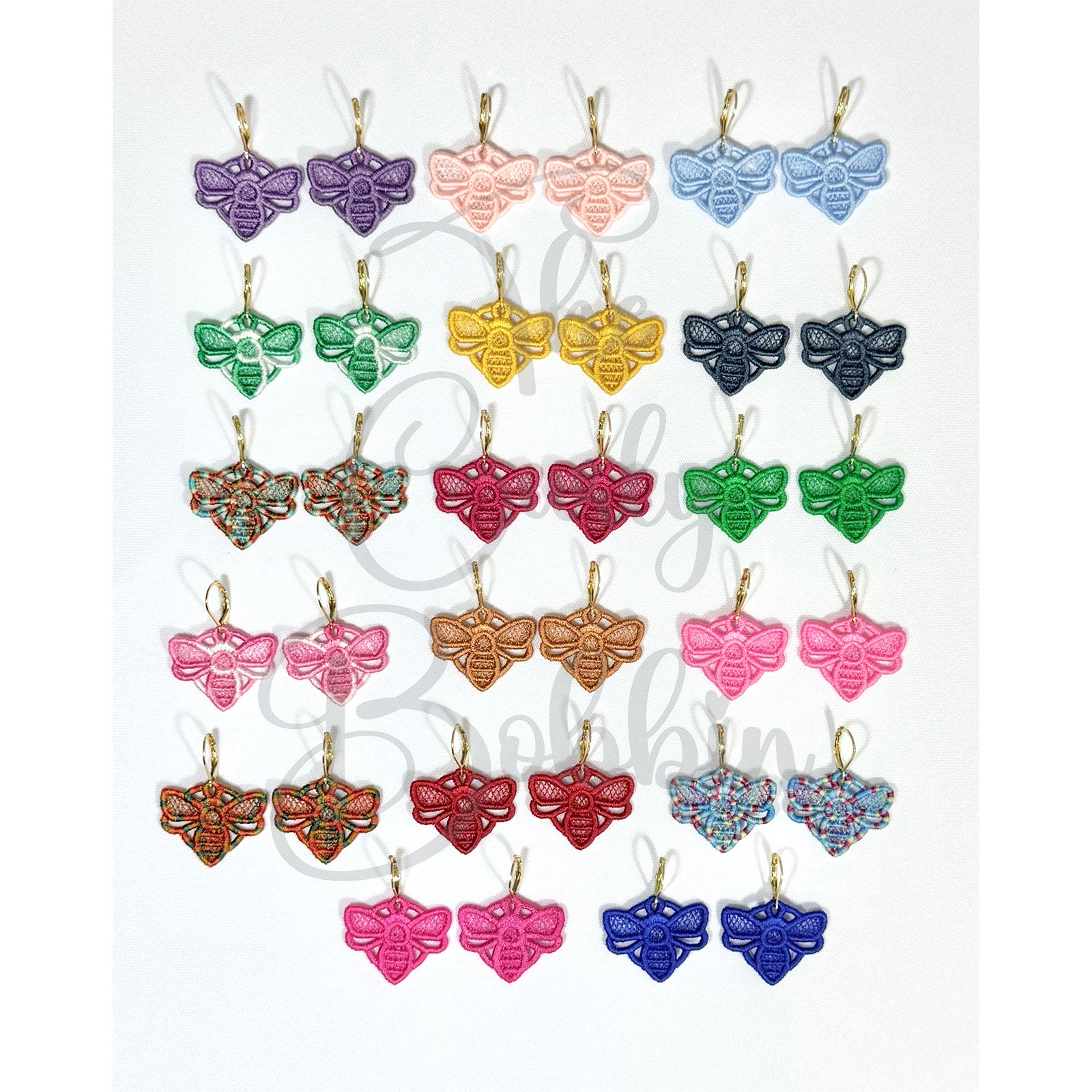 Embroidered Lace Bumblebee Leverback Earrings and Charm Bundle Birthday Gift