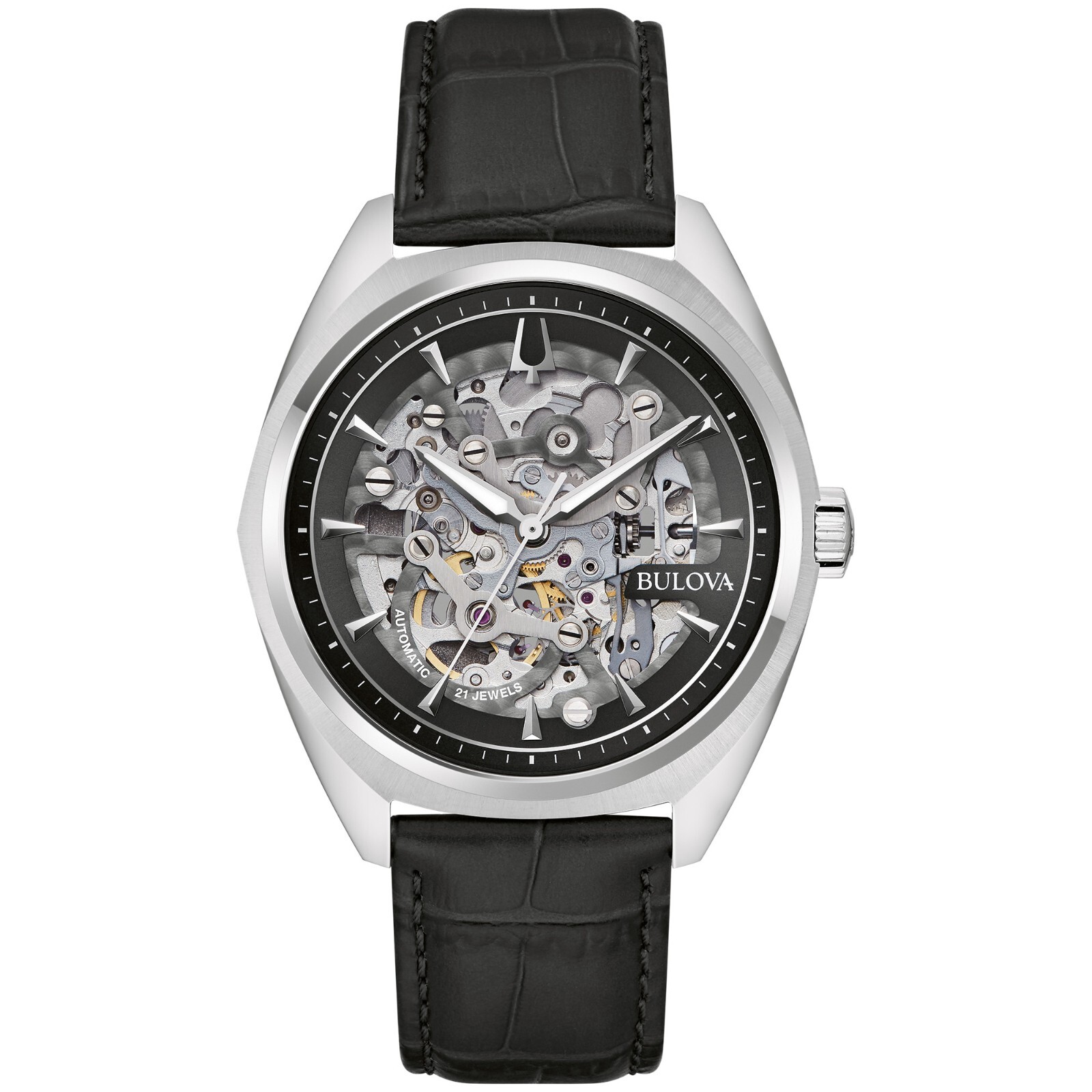Bulova Men’s Classic Automatic Full Skeleton Black Leather Watch 41 MM 96A310