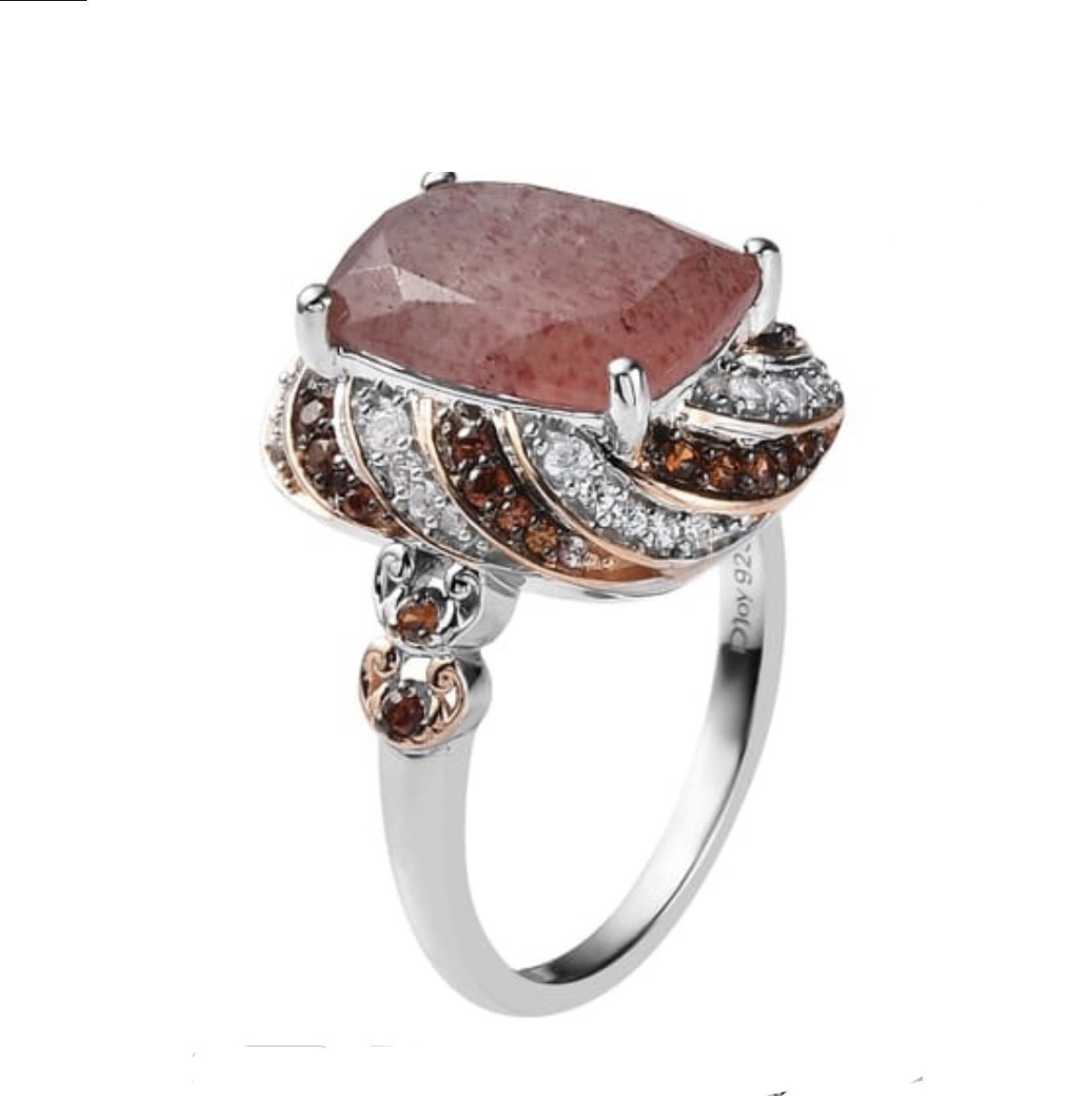 Women STATEMENT Ring Pink Red Tanzanian Ring (8) Sterling Silver Vermeil ELEGANT