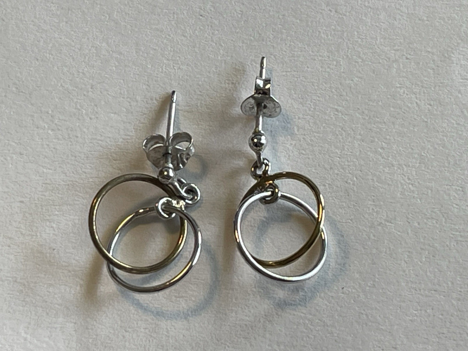 Double Circle Stud Earrings, Mixed Tone, Modern Minimalist .75″ D353