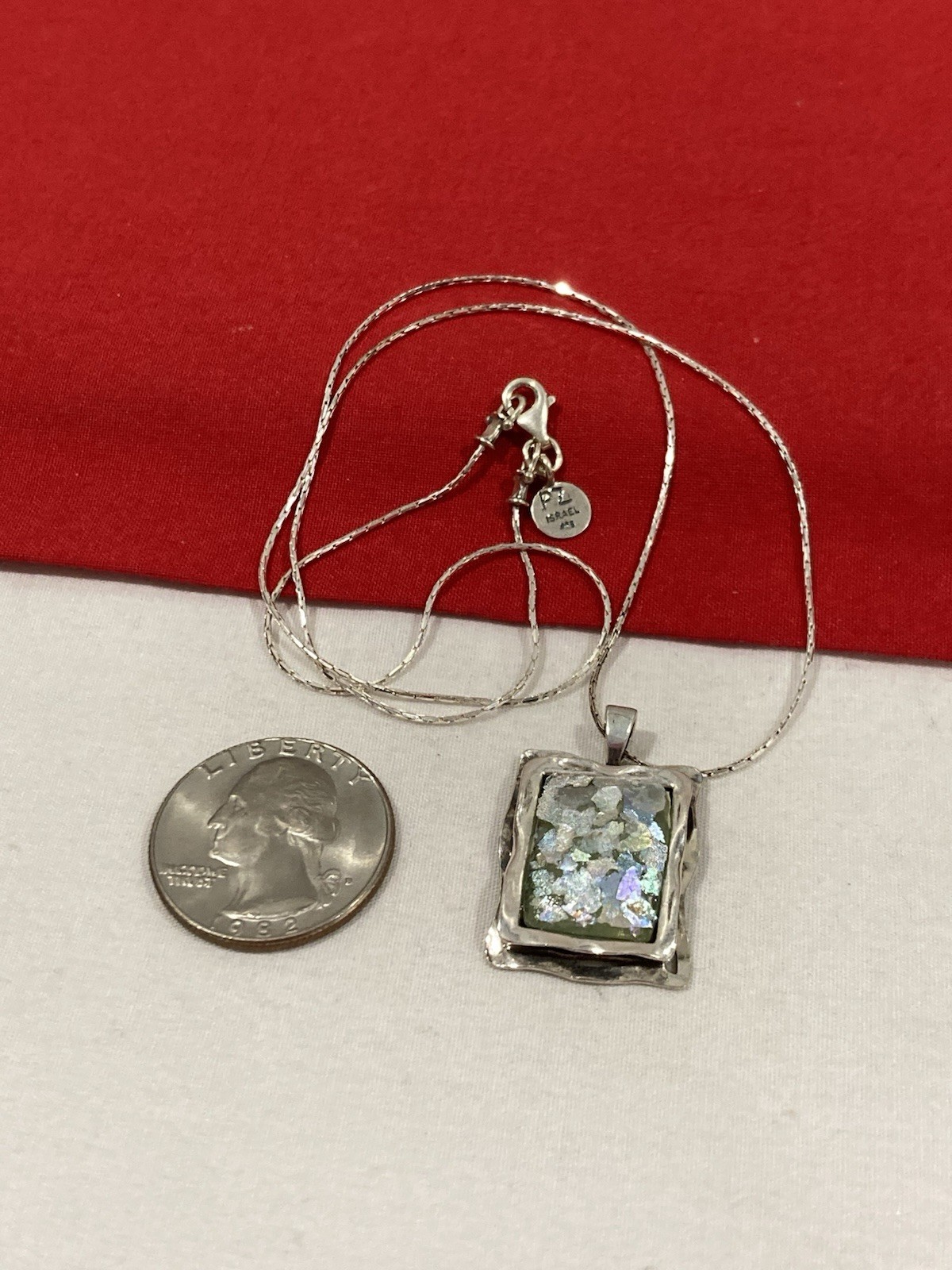 NEW OR PAZ PZ ISRAEL Sterling Silver 925 ROMAN GLASS Pendant 20″ Necklace W/BOX