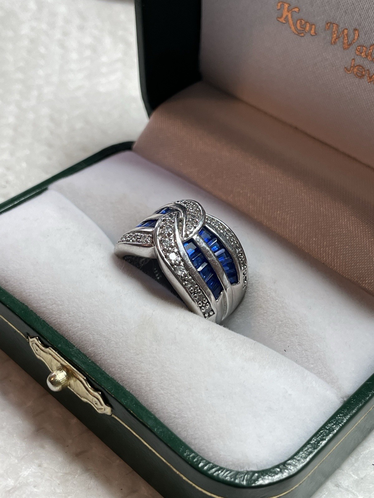 DBJ Dee Berkley Jewelry Sterling Silver Blue & White CZ Pave Cocktail Ring, 5.25