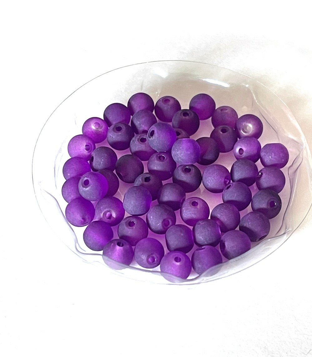 50 Czech Frosted Sea Glass Round / Rocaille Beads Matte – Dark Violet 6mm