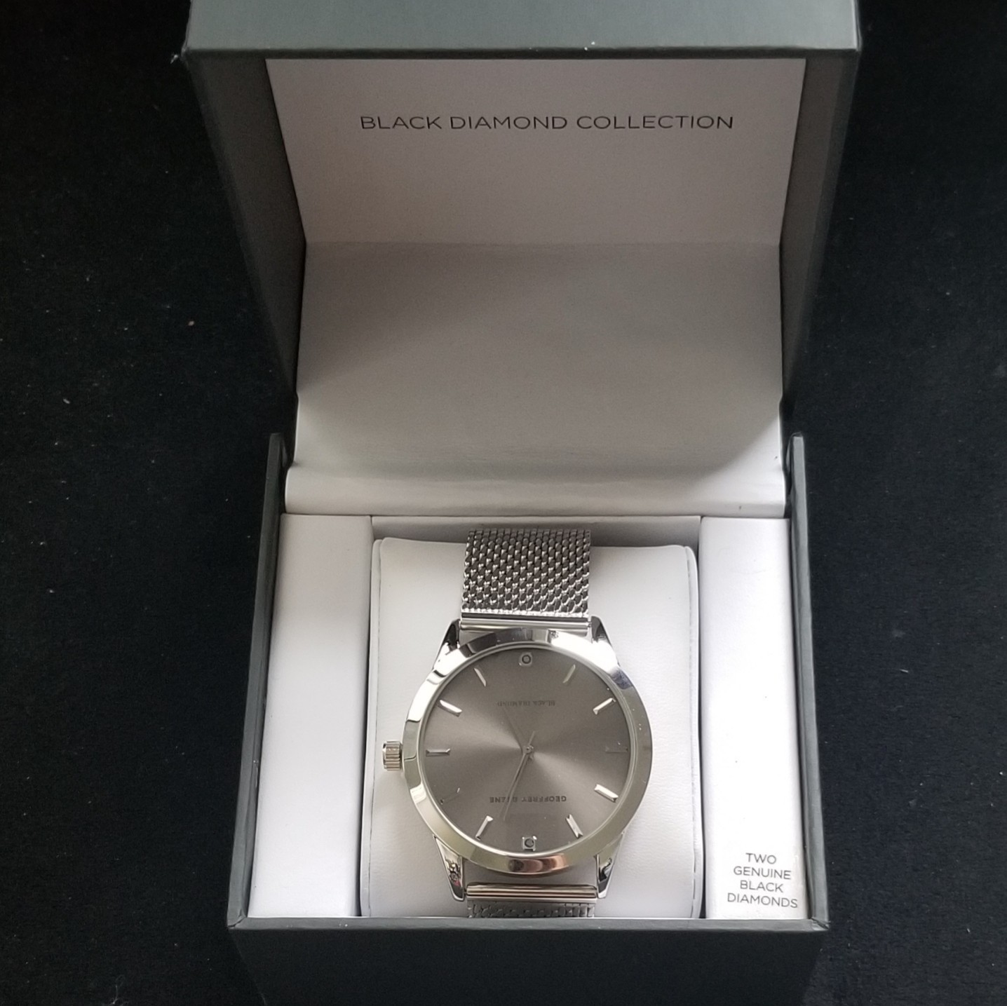 *NEW* Geoffrey Beene Silver Watch Black Diamond Collection Stainless Steel Mesh
