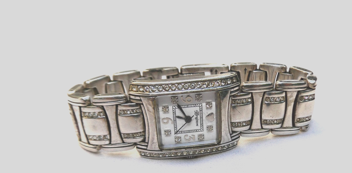 Brighton Turin Silver & Crystal Fold Over Closure Wrist Watch