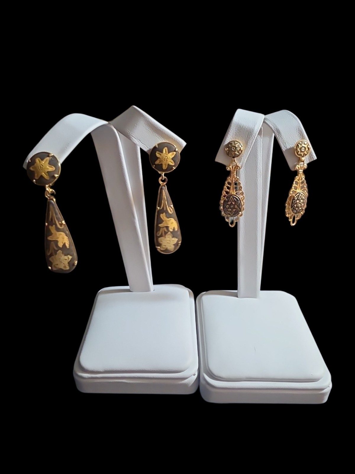 Vintage Damascene Pierced Earrings Lot Of 2