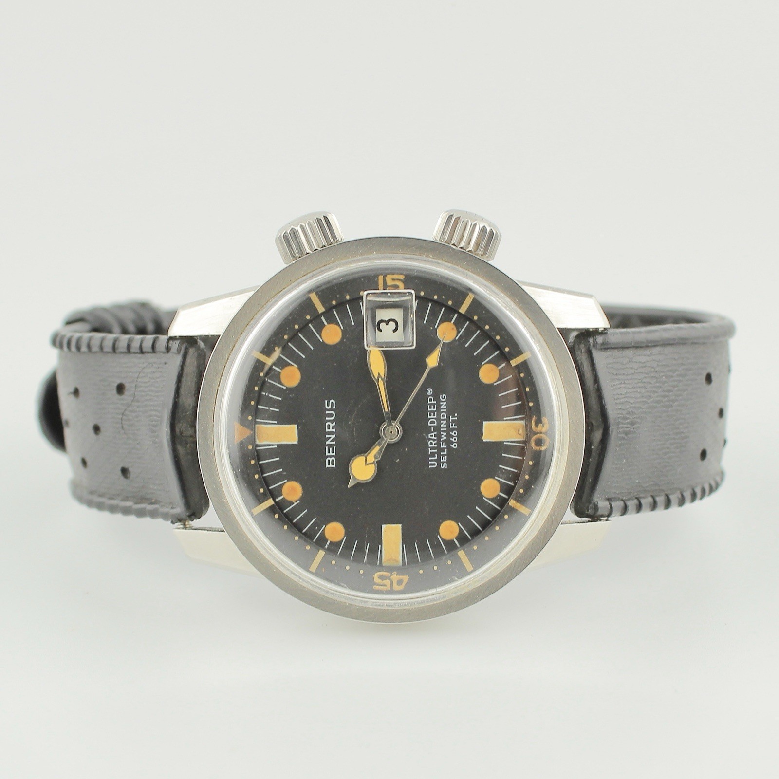 Benrus Ultra-Deep Super Compressor 6089 Vintage Diver Watch 36.5mm Black Dial