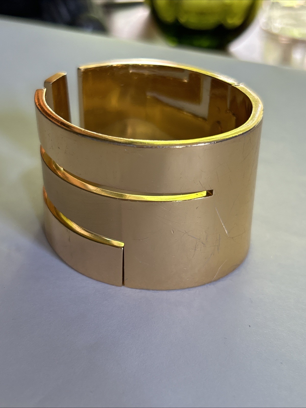 Vintage 70’s Lanvin Paris Signed Gold Plated Wide Clamp Statement Bracelet