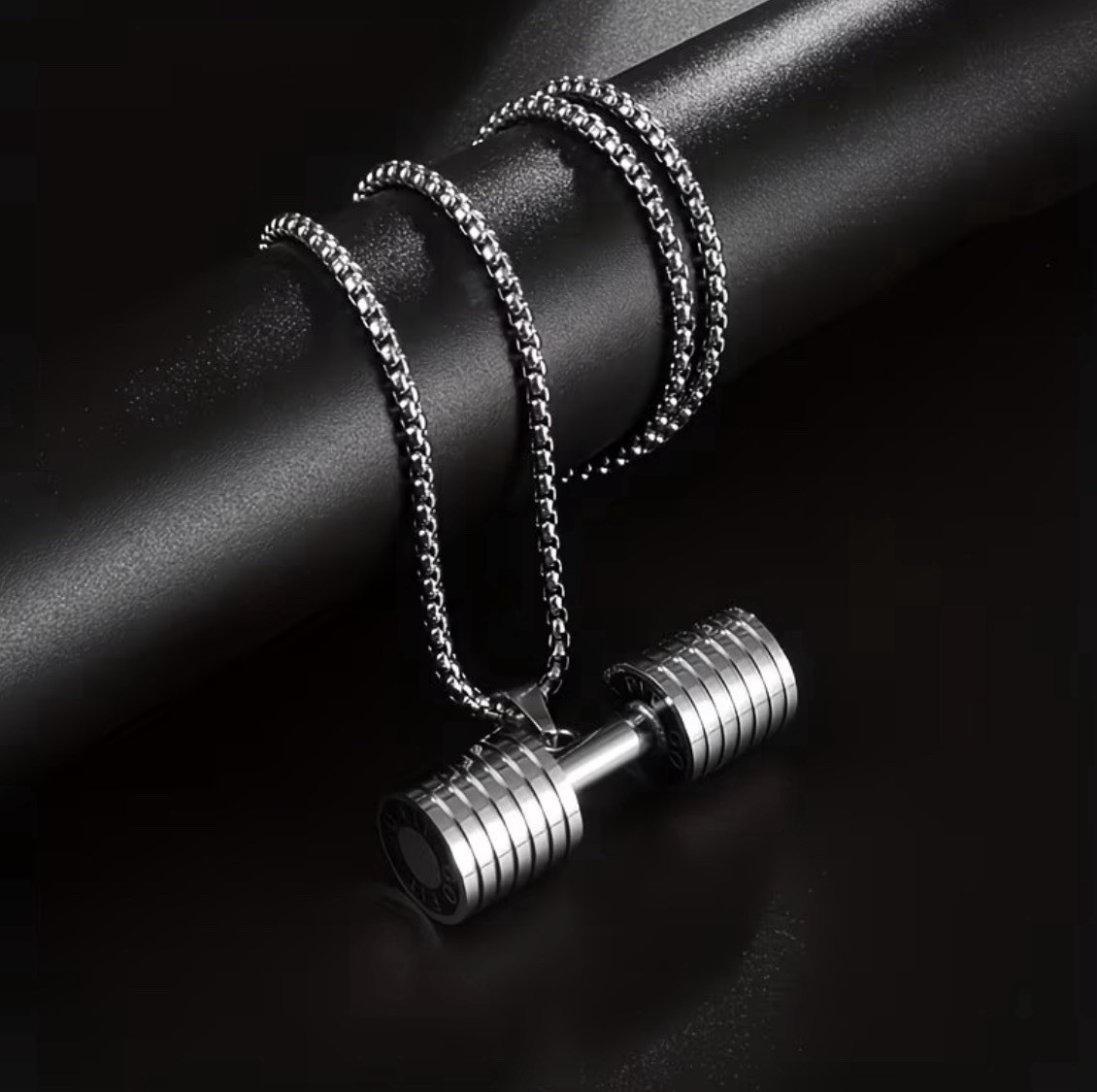 Men’s Stainless Steel Dumbbell Pendant Necklace Box Chain 23.62 in