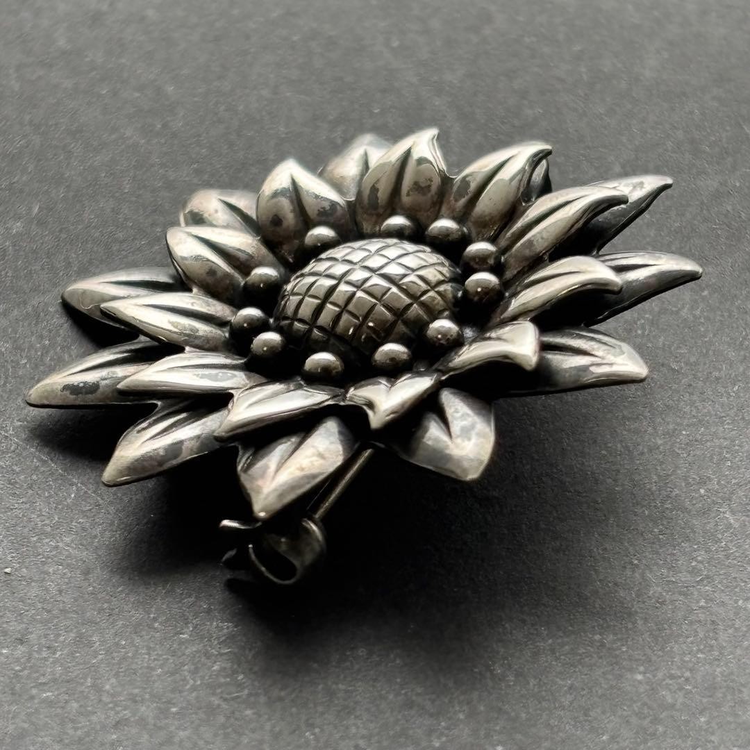 N.E. FROM Denmark Sterling 925 Silver Sunflower Brooch Vintage Mid-Century 3.6cm