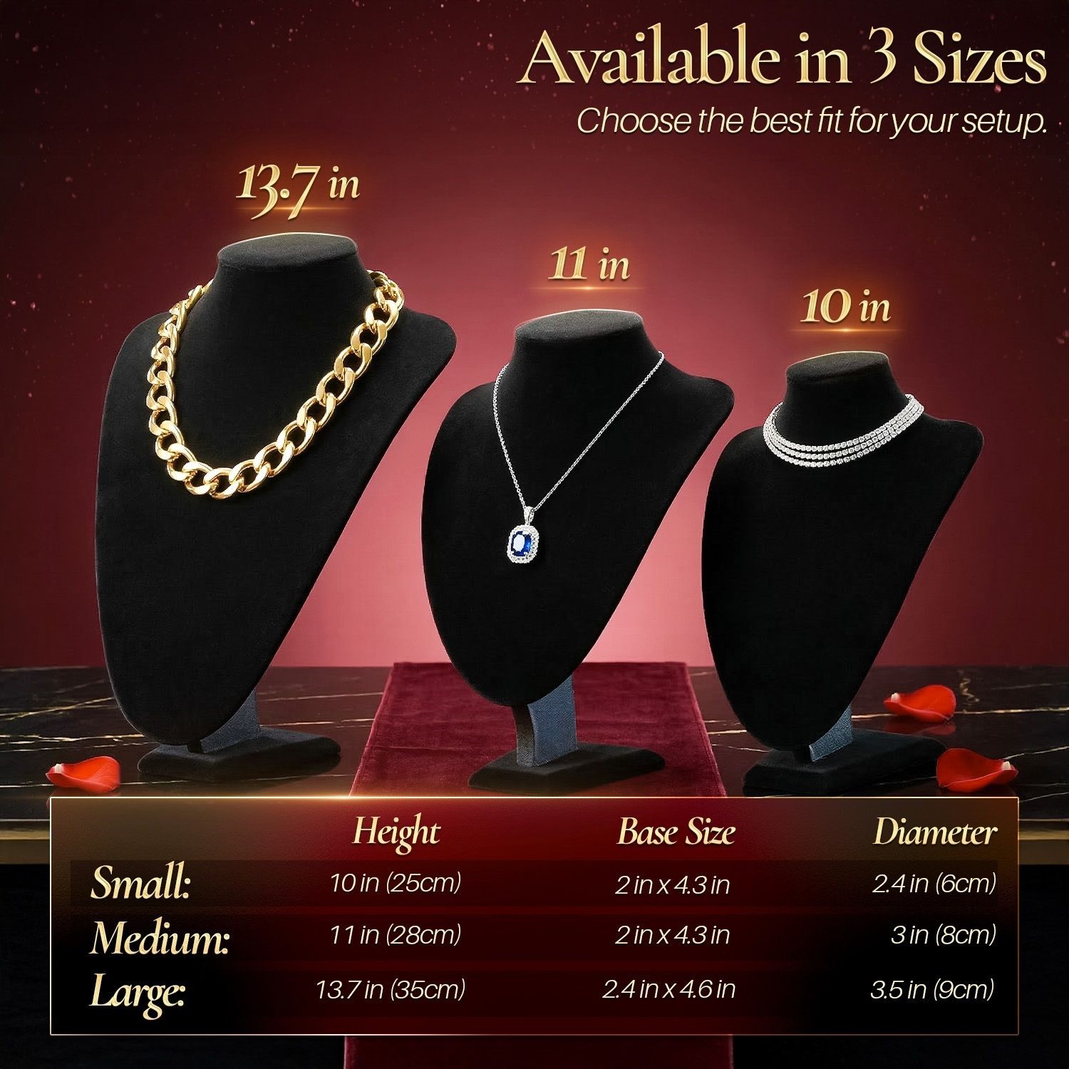 Necklace Bust Display Mannequin Stand (6 Pack) – 10 Inch 3D Black Velvet