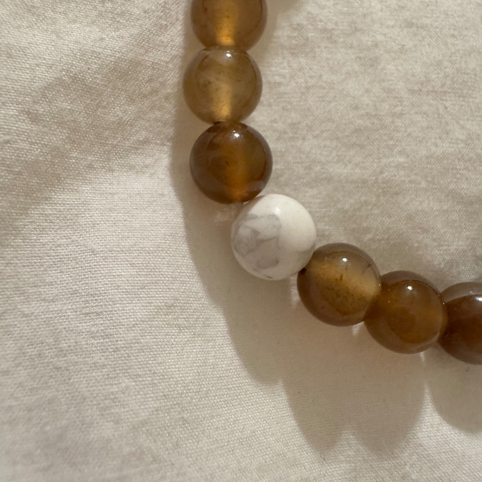 Natural Brown Agate Beaded Stretch Bracelet White Howlite Lava Rock Boho Stone