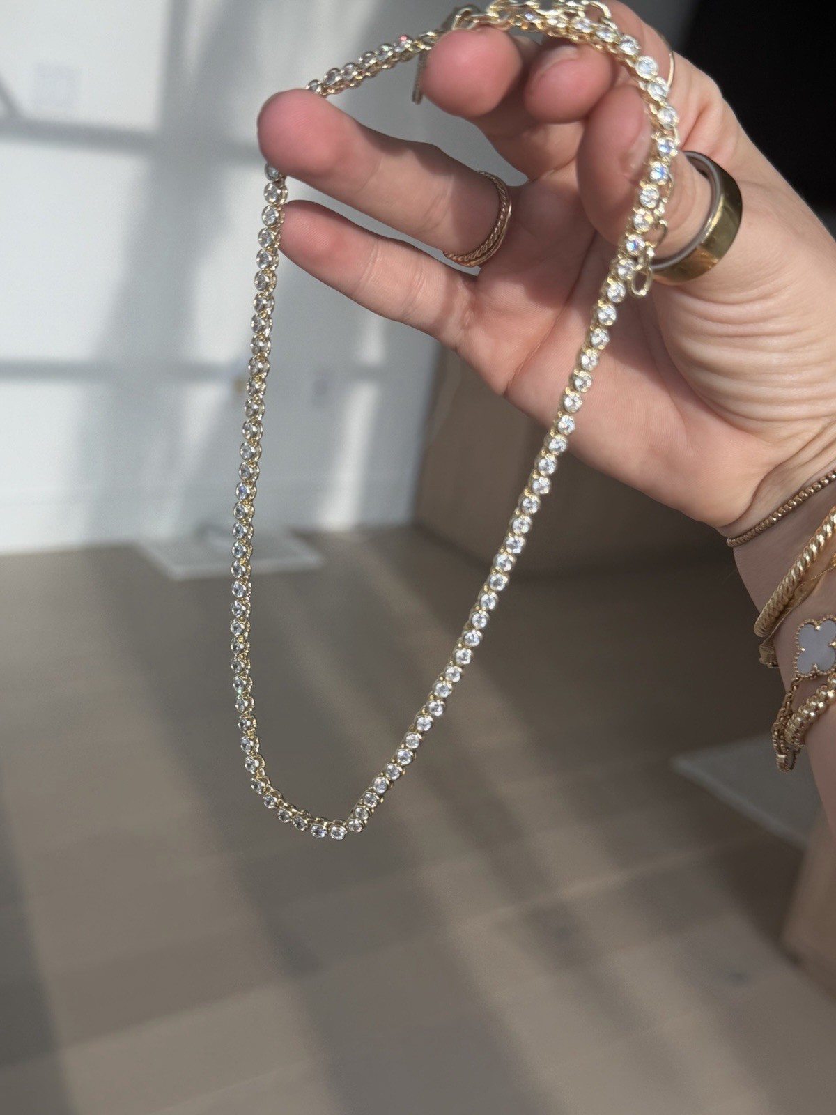 Beautiful Diamond Tennis Necklace 14K Yellow Gold Adjustable 15 inch