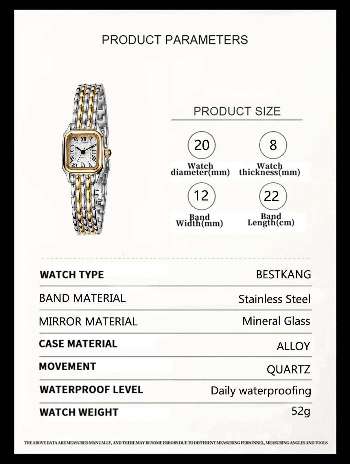 Women’s Watch, Vintage Square Classic Luxury Watch with Roman Numerals Quartz…