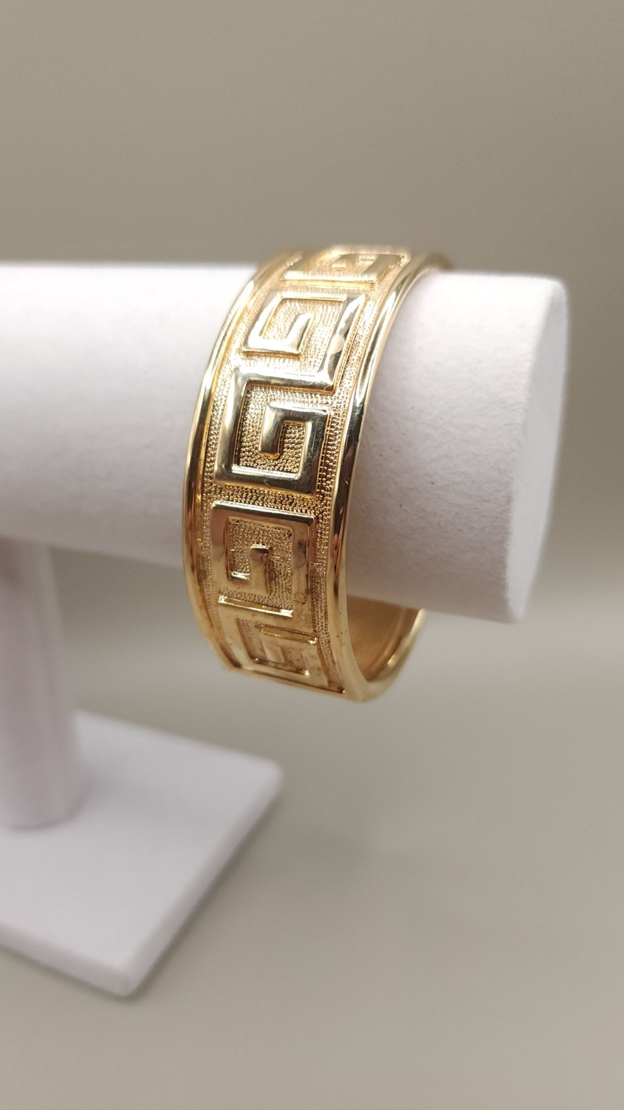 Vintage Greek Key Hinged Bangle Bracelet Heavy 10K Gold Plated Chunky 82g
