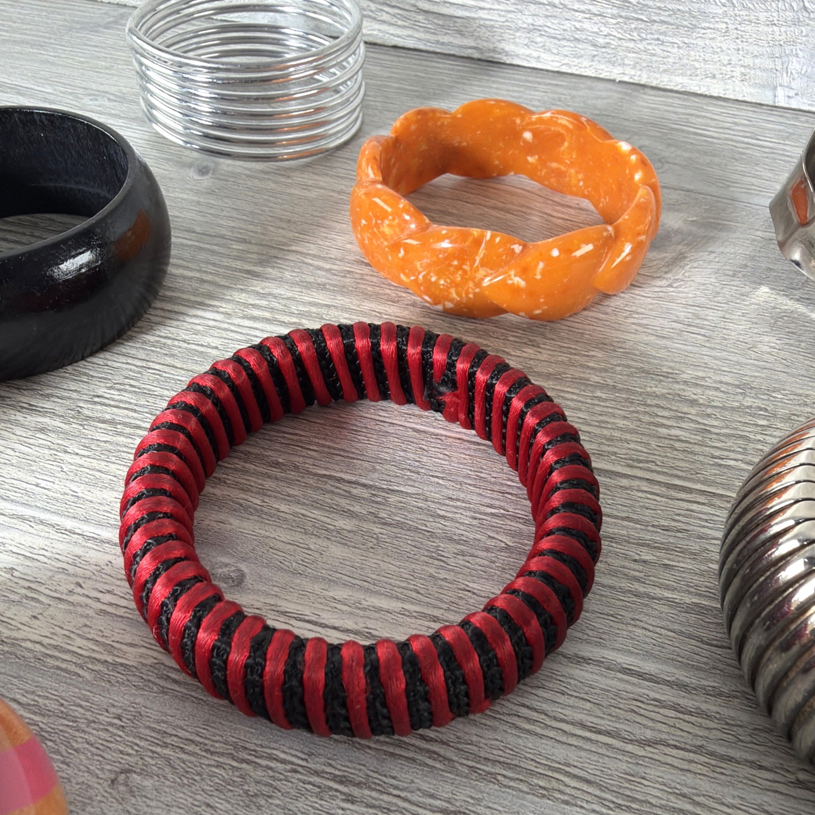 15 Pc Lot Bracelets Silver Brown Multi Color Metal Wood Plastic Mix Bangles Cuff