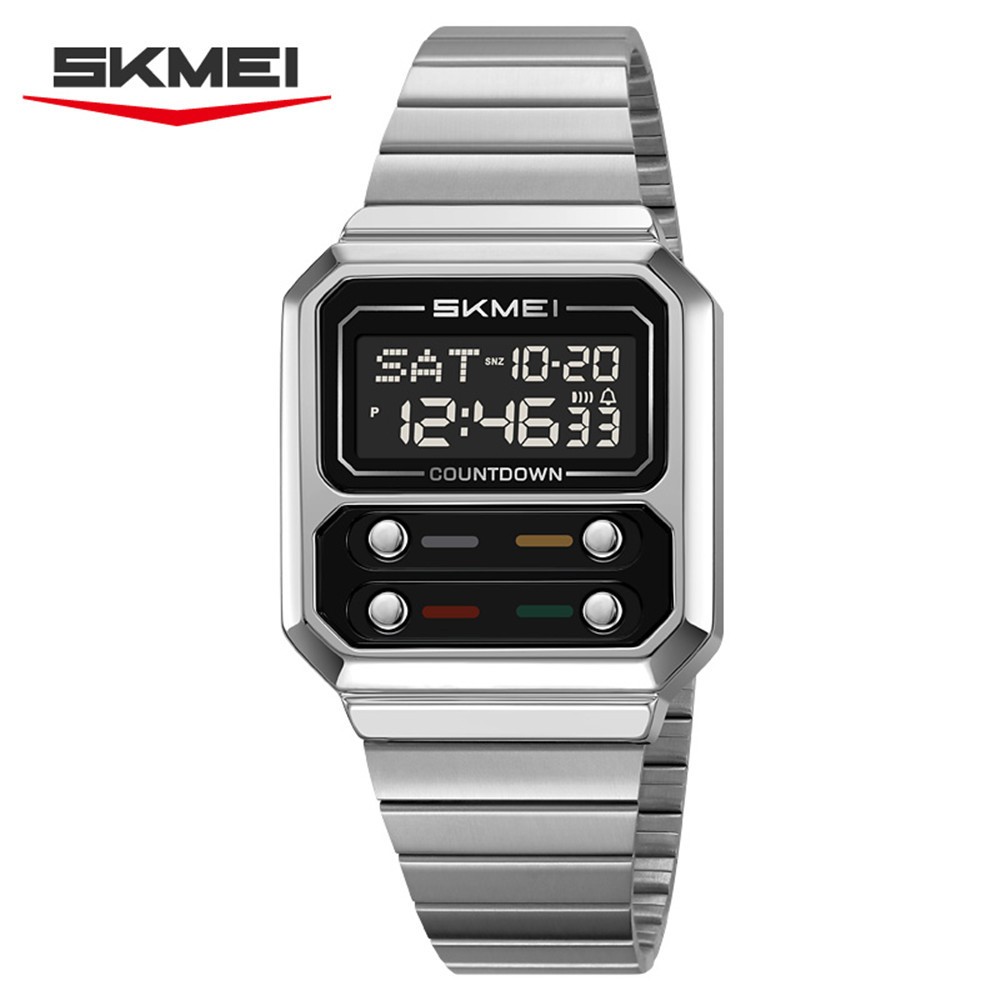 SKMEI Men Watch Rectangle Dial Steel Wristwatch Fashion Male Sport LED Watch