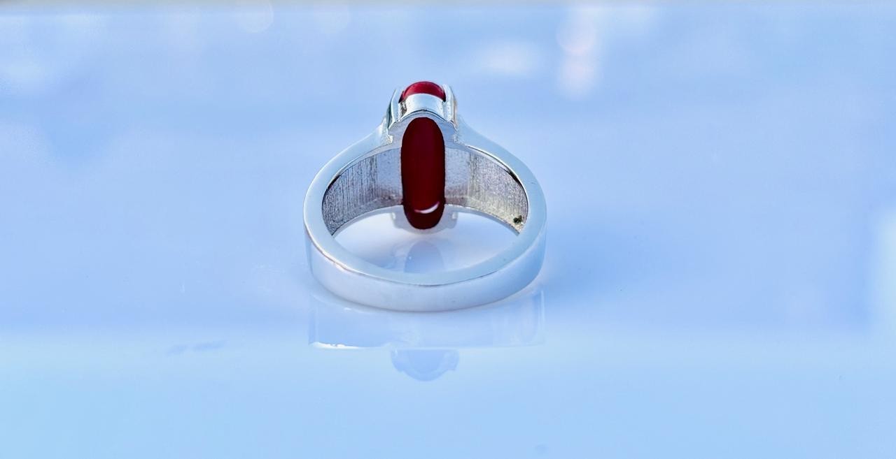 red coral ring sterling silver 925 Ring Capsule Coral October Birthstone Gift fo