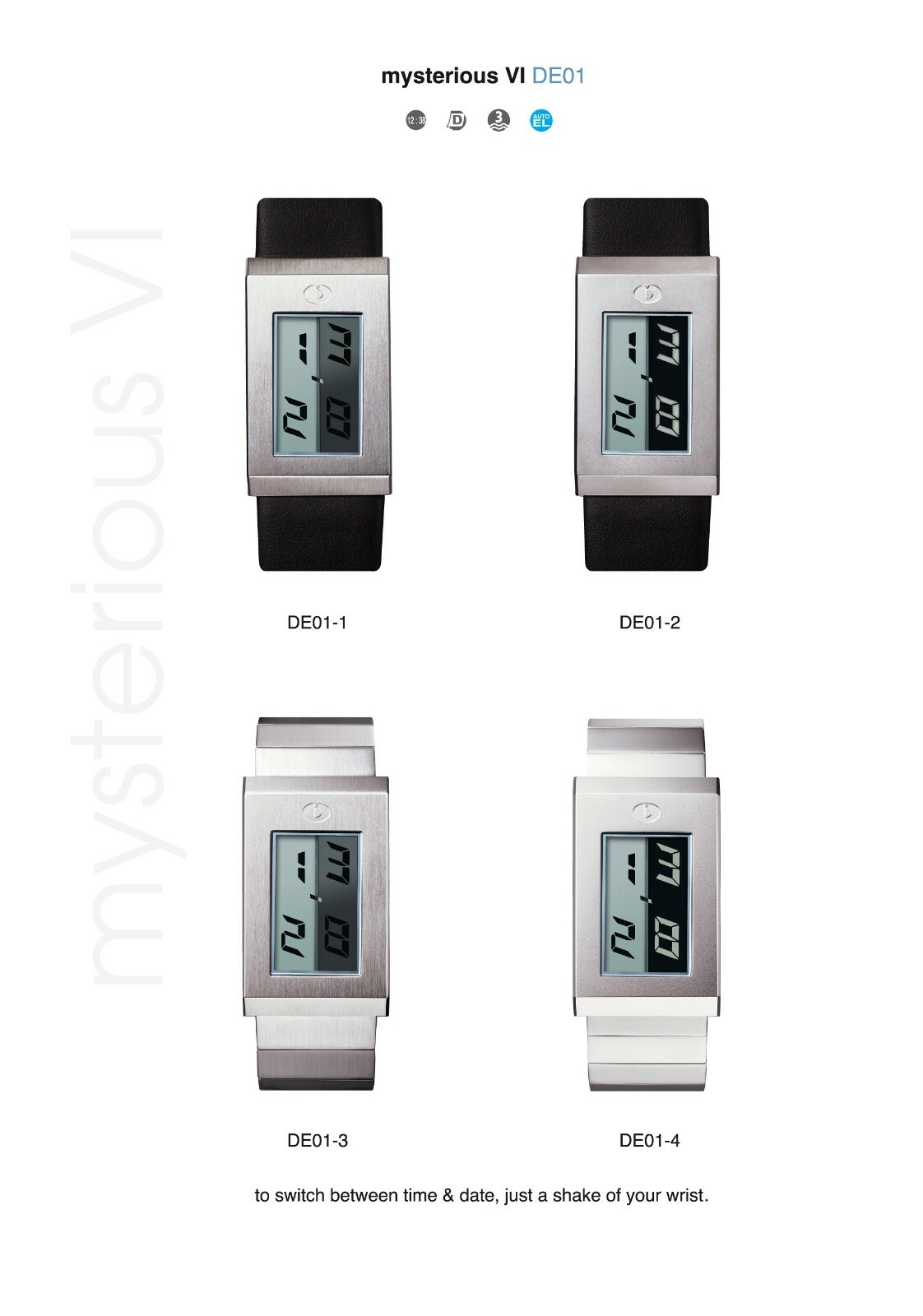ODM Digital Watch, Leather Strap, EL Light, Various Colours 3Atm W/R -DE01