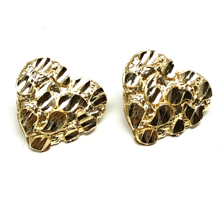 Heart Nugget Earring Unisex Hip Hop Iced 14K Gold plated Stud Fashion Earrings