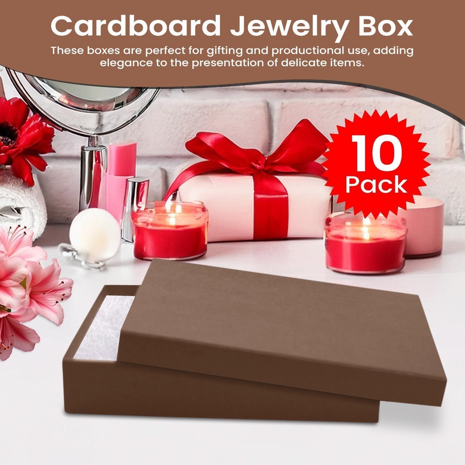 Jewelry Gift Box Removable Cotton Pad Made in USA 5.5″ x 3.5″ x 1″ – 10Pack