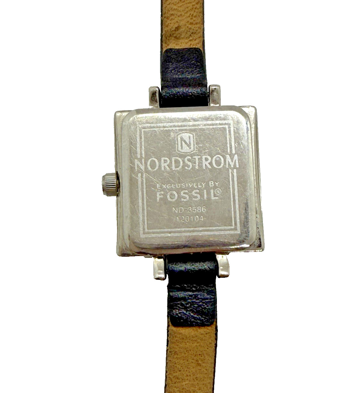 Fossil F2 Nordstrom ND-3586 Quartz Square Women’s Watch Crystal Bezel Black Band