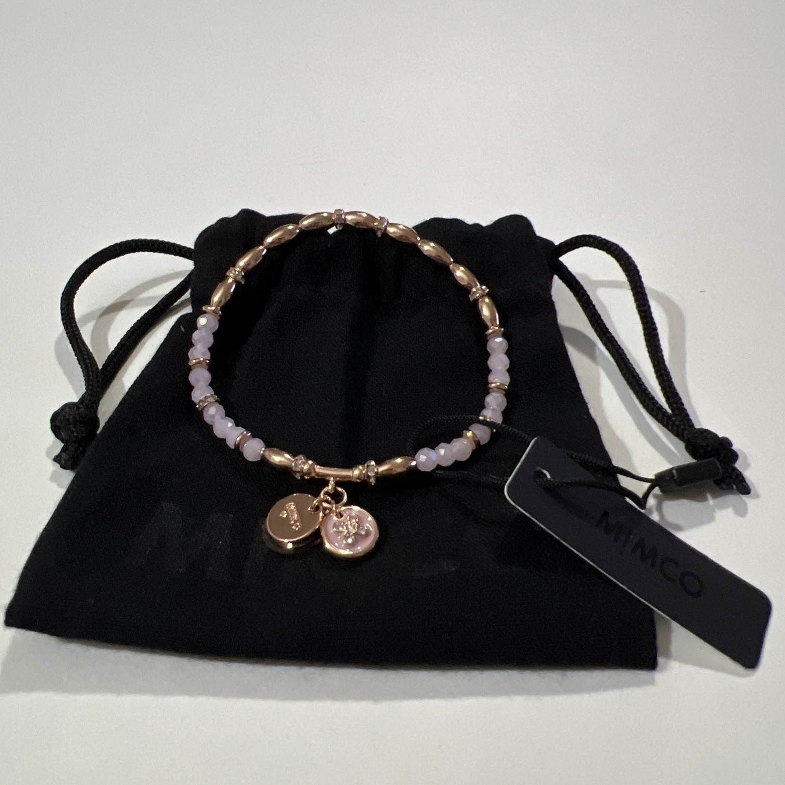 Mimco Ecliptic Bracelet Rose Gold Tone Plating Glass Crystals Beads Charms