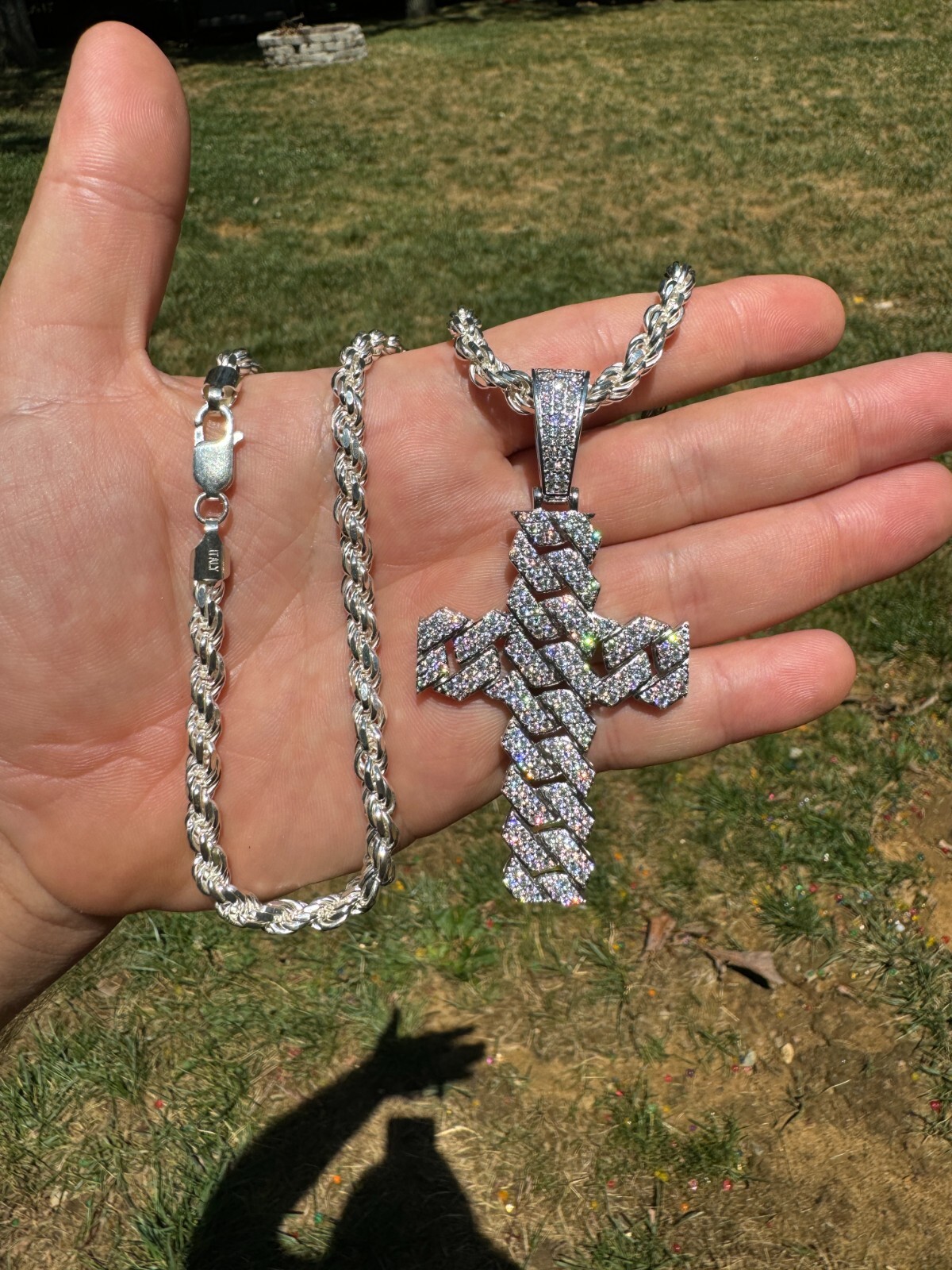MOISSANITE Prong Miami Cuban Link Cross Pendant – 925 Silver Necklace 3 Sizes