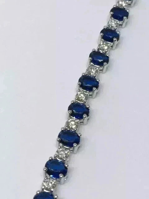 18.00Ct Round Cut Simulated Sapphire Women Tennis Necklace 14K White Gold Plated