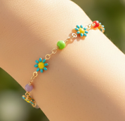 Elegant Brass Bracelet Gold Color Plated Floral Designer Bracelet Turquoise
