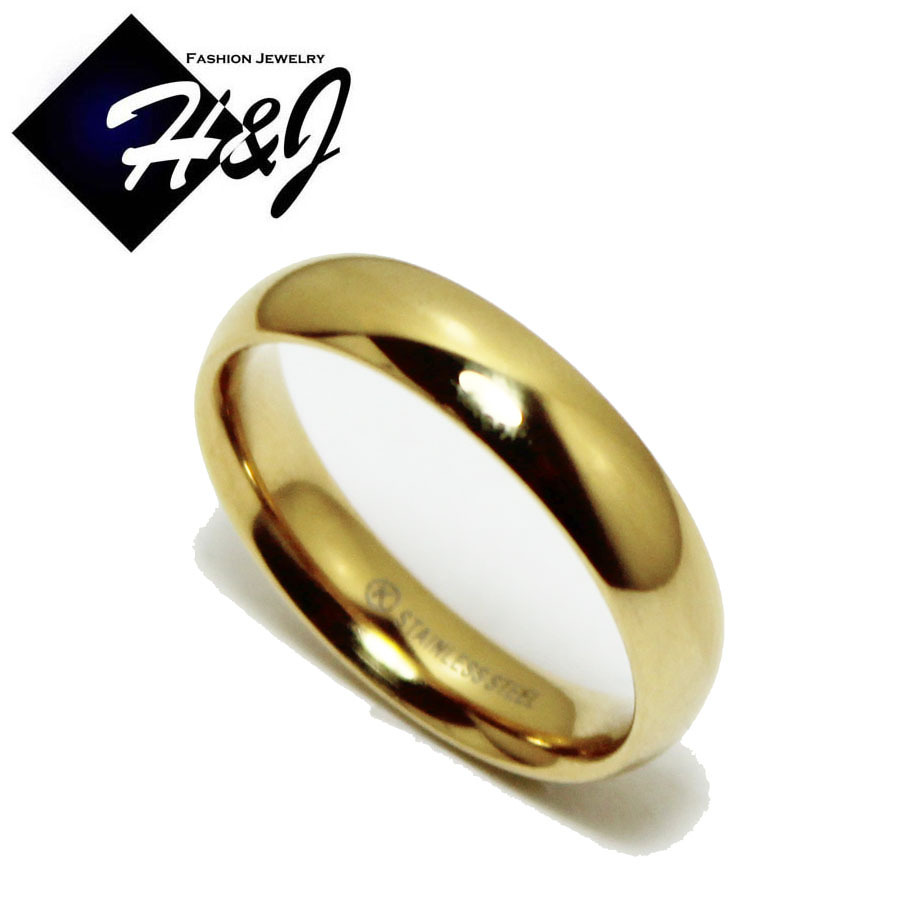 Men Women Stainless Steel 5mm Gold Plated Plain Simple Wedding Band Size 5-13