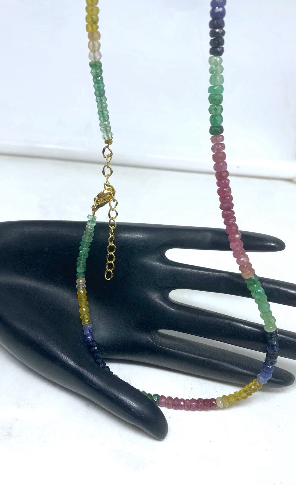 Elegant Multi Sapphire Necklace 20” 4-5mm Faceted Beads Gold Jewelry