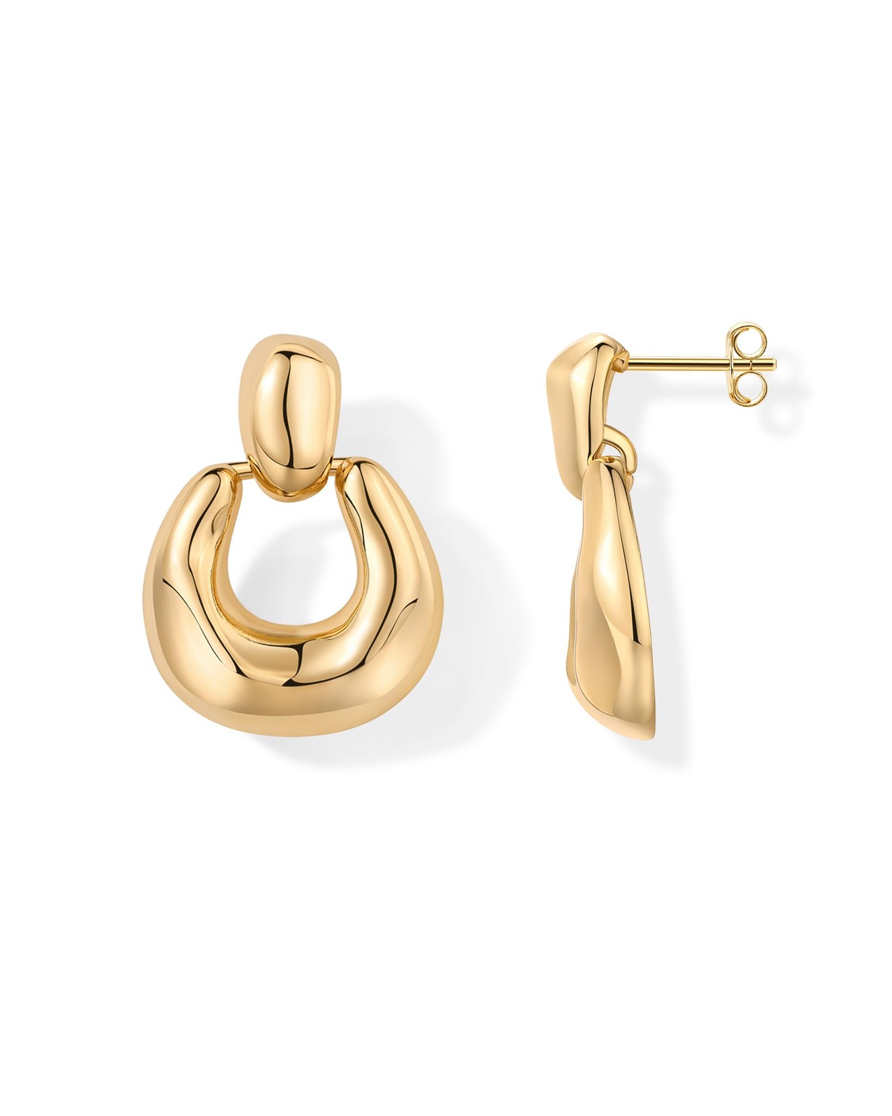 PAVOI Dangle Earrings Door Knockers 28.8mm Yellow Gold Brushed Fashion